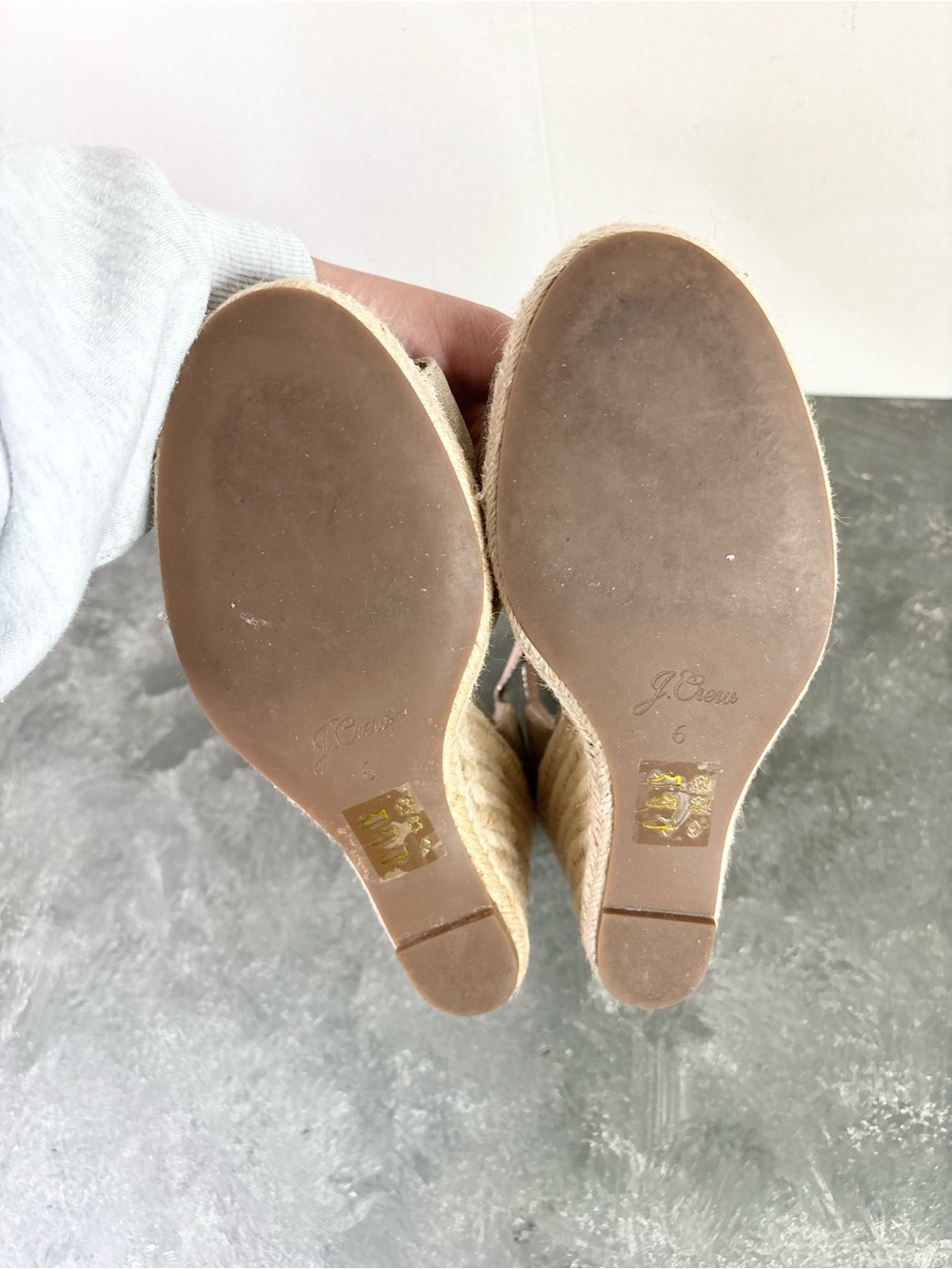 J.Crew Metallic Leather Jute Wedge Sandals champagne gold size 6 j crew - Picture 5 of 9